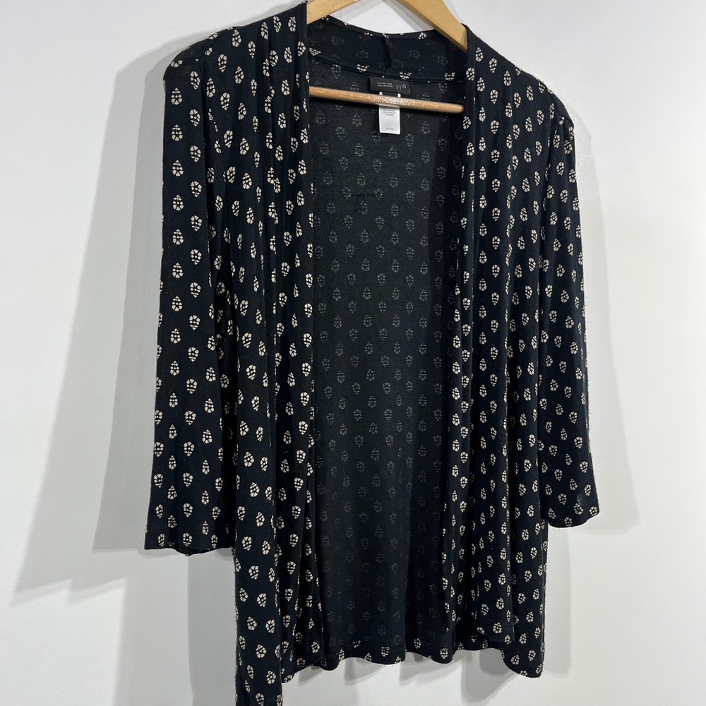 J. Jill Wearever Geometric Print Open Front Cardigan Knit Top Women Medium Flowy - Picture 2 of 8